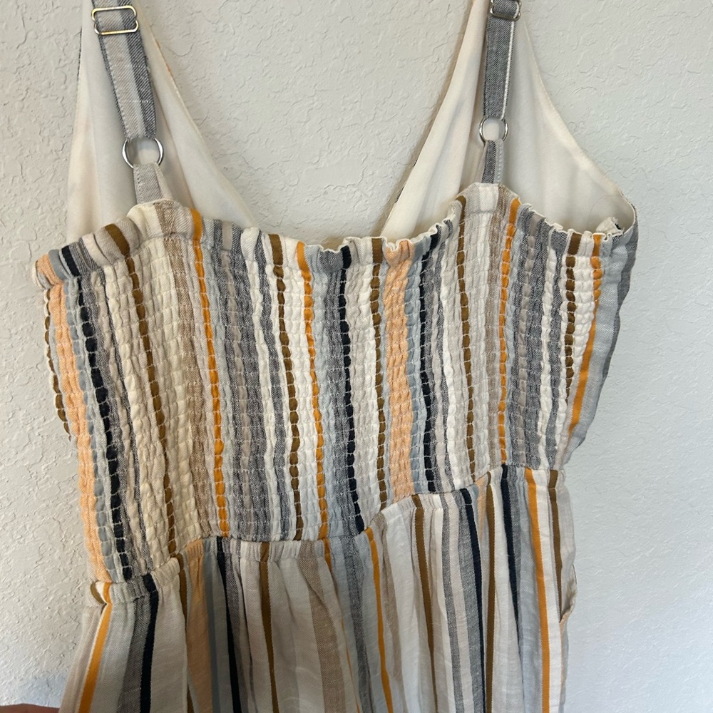 Boho Striped V-neck Sleeveless Jumpsuit, Elasticized Waistband, Wide Leg - Picture 6 of 9